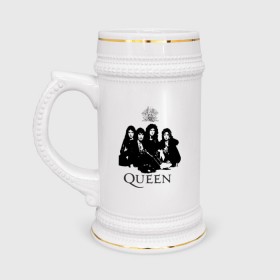 Кружка пивная с принтом Queen All в Новосибирске,  керамика (Материал выдерживает высокую температуру, стоит избегать резкого перепада температур) |  объем 630 мл | freddie mercury | heavy metal | queen | rock | группа queen | квин | куин | логотип | меркури | меркюри | музыка | рок | рок группа | рок группы | фредди меркьюри | фреди | хэви метал