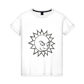 Женская футболка хлопок с принтом Солнце смотрит скептически в Новосибирске, 100% хлопок | прямой крой, круглый вырез горловины, длина до линии бедер, слегка спущенное плечо | sun | взгляд | космос | солнце