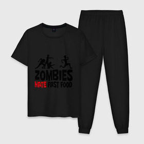 Мужская пижама хлопок с принтом Zombies hate fast food в Новосибирске, 100% хлопок | брюки и футболка прямого кроя, без карманов, на брюках мягкая резинка на поясе и по низу штанин
 | зомби
