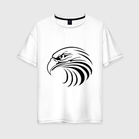 Женская футболка хлопок Oversize с принтом Орел голова перья в Новосибирске, 100% хлопок | свободный крой, круглый ворот, спущенный рукав, длина до линии бедер
 | tribal | орел | перья | птица | трайблы | узор