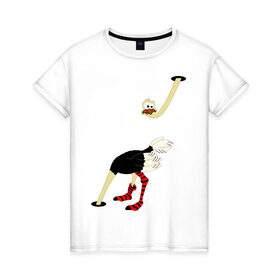 Женская футболка хлопок с принтом Страус в Новосибирске, 100% хлопок | прямой крой, круглый вырез горловины, длина до линии бедер, слегка спущенное плечо | животные | птицы | страус