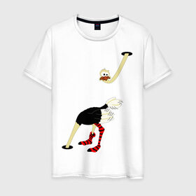 Мужская футболка хлопок с принтом Страус в Новосибирске, 100% хлопок | прямой крой, круглый вырез горловины, длина до линии бедер, слегка спущенное плечо. | Тематика изображения на принте: животные | птицы | страус
