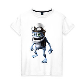 Женская футболка хлопок с принтом Crazy frog в Новосибирске, 100% хлопок | прямой крой, круглый вырез горловины, длина до линии бедер, слегка спущенное плечо | crazy frog | крейзи фрог | крэйзи фрог | лягушка