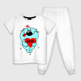 Детская пижама хлопок с принтом Kotik в Новосибирске, 100% хлопок |  брюки и футболка прямого кроя, без карманов, на брюках мягкая резинка на поясе и по низу штанин
 | love | кот | котик | любовь | мило | сердце