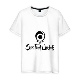 Мужская футболка хлопок с принтом Six Feet Under в Новосибирске, 100% хлопок | прямой крой, круглый вырез горловины, длина до линии бедер, слегка спущенное плечо. | dea | rock | six feet under | дэт метал | логотип | рок