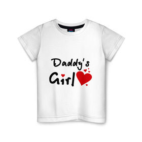 Детская футболка хлопок с принтом Daddy `s Girl. в Новосибирске, 100% хлопок | круглый вырез горловины, полуприлегающий силуэт, длина до линии бедер | daddys girl | девушкам | для девушек | папина дочка | папина дочь | сердце