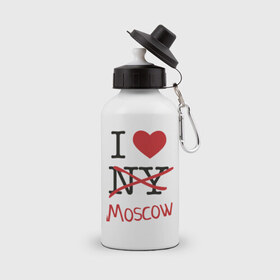 Бутылка спортивная с принтом I love Moscow в Новосибирске, металл | емкость — 500 мл, в комплекте две пластиковые крышки и карабин для крепления | i love | i love ny | moscow | new york | люблю москву | люблю нью йорк | москва | нью йорк | столица