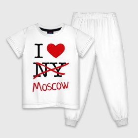 Детская пижама хлопок с принтом I love Moscow (2) в Новосибирске, 100% хлопок |  брюки и футболка прямого кроя, без карманов, на брюках мягкая резинка на поясе и по низу штанин
 | i love | i love moscow | i love new york | moscow | new york | москва | нью йорк | столица | я люблю москву | я люблю нью йорк