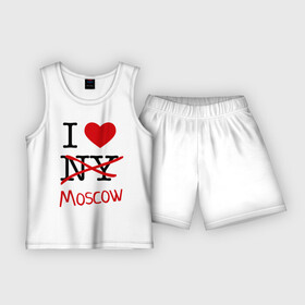 Детская пижама с шортами хлопок с принтом I love Moscow (2) в Новосибирске,  |  | Тематика изображения на принте: i love | i love moscow | i love new york | moscow | new york | москва | нью йорк | столица | я люблю москву | я люблю нью йорк