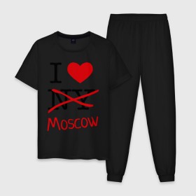Мужская пижама хлопок с принтом I love Moscow (2) в Новосибирске, 100% хлопок | брюки и футболка прямого кроя, без карманов, на брюках мягкая резинка на поясе и по низу штанин
 | i love | i love moscow | i love new york | moscow | new york | москва | нью йорк | столица | я люблю москву | я люблю нью йорк