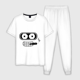 Мужская пижама хлопок с принтом Bender в Новосибирске, 100% хлопок | брюки и футболка прямого кроя, без карманов, на брюках мягкая резинка на поясе и по низу штанин
 | bender | benderмультик | futurama | бендер | мультфильм | футурама