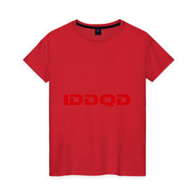 Женская футболка хлопок с принтом IDDQD Doom в Новосибирске, 100% хлопок | прямой крой, круглый вырез горловины, длина до линии бедер, слегка спущенное плечо | doom | iddqd | дум | классика | читы
