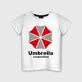 Детская футболка хлопок с принтом Umbrella corporation в Новосибирске, 100% хлопок | круглый вырез горловины, полуприлегающий силуэт, длина до линии бедер | Тематика изображения на принте: resident evil | umbrella corporation | амбрелла | корпорация | логотип | обитель зла