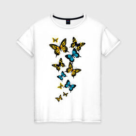 Женская футболка хлопок с принтом Полет бабочки в Новосибирске, 100% хлопок | прямой крой, круглый вырез горловины, длина до линии бедер, слегка спущенное плечо | бабочки | животные | насекомые | полет бабочки