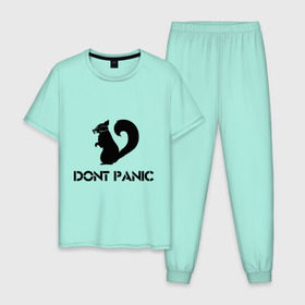 Мужская пижама хлопок с принтом Don`t panic в Новосибирске, 100% хлопок | брюки и футболка прямого кроя, без карманов, на брюках мягкая резинка на поясе и по низу штанин
 | dont panic | без паники | белка | противогаз