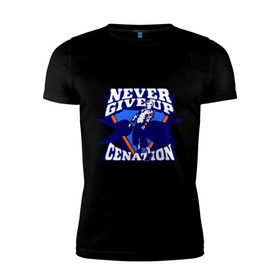 Мужская футболка премиум с принтом WWE John Cena Never Give Up в Новосибирске, 92% хлопок, 8% лайкра | приталенный силуэт, круглый вырез ворота, длина до линии бедра, короткий рукав | wwe | бои без правил | джон сина