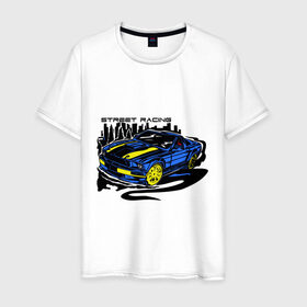 Мужская футболка хлопок с принтом Street racing car (2) в Новосибирске, 100% хлопок | прямой крой, круглый вырез горловины, длина до линии бедер, слегка спущенное плечо. | Тематика изображения на принте: 