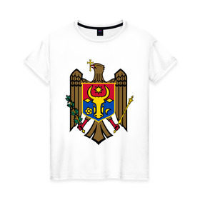 Женская футболка хлопок с принтом Молдавия герб в Новосибирске, 100% хлопок | прямой крой, круглый вырез горловины, длина до линии бедер, слегка спущенное плечо | герб | герб молдавии | молдавия | молдавия герб