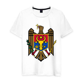 Мужская футболка хлопок с принтом Молдавия герб в Новосибирске, 100% хлопок | прямой крой, круглый вырез горловины, длина до линии бедер, слегка спущенное плечо. | герб | герб молдавии | молдавия | молдавия герб
