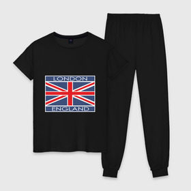 Женская пижама хлопок с принтом London - Лондон с флагом Англии в Новосибирске, 100% хлопок | брюки и футболка прямого кроя, без карманов, на брюках мягкая резинка на поясе и по низу штанин | Тематика изображения на принте: лондон