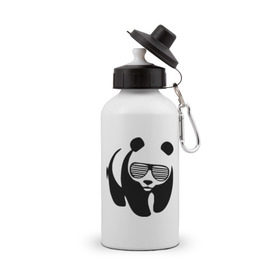 Бутылка спортивная с принтом Панда в очках жалюзи в Новосибирске, металл | емкость — 500 мл, в комплекте две пластиковые крышки и карабин для крепления | панда