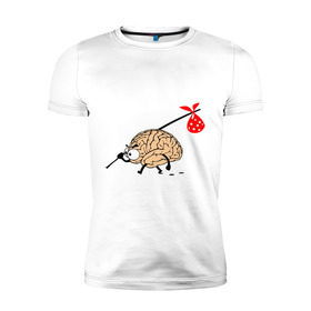 Мужская футболка премиум с принтом Мозг уходит в Новосибирске, 92% хлопок, 8% лайкра | приталенный силуэт, круглый вырез ворота, длина до линии бедра, короткий рукав | brain | вынос мозга | мозг | мозги