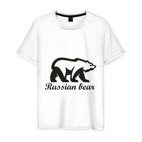 Мужская футболка хлопок с принтом Медведь (2) в Новосибирске, 100% хлопок | прямой крой, круглый вырез горловины, длина до линии бедер, слегка спущенное плечо. | russian bear.russian bear | русский медведь | сила | я русский