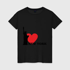 Женская футболка хлопок с принтом I love New York (NY Freedom) в Новосибирске, 100% хлопок | прямой крой, круглый вырез горловины, длина до линии бедер, слегка спущенное плечо | america | cша | new york | usa | америка | нью йорк | статуя свободы