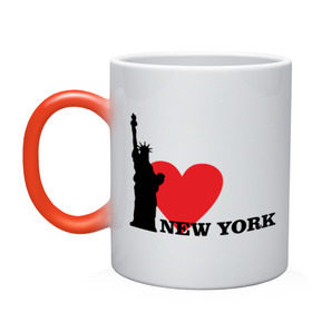Кружка хамелеон с принтом I love New York (NY Freedom) в Новосибирске, керамика | меняет цвет при нагревании, емкость 330 мл | america | cша | i love ny | new york | usa | америка | нью йорк | статуя свободы