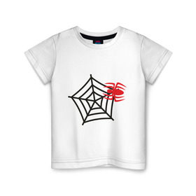 Детская футболка хлопок с принтом Прикольный паучок в Новосибирске, 100% хлопок | круглый вырез горловины, полуприлегающий силуэт, длина до линии бедер | Тематика изображения на принте: паук | паутина | паучок