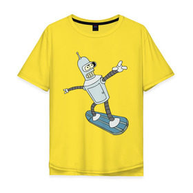 Мужская футболка хлопок Oversize с принтом Бендер - бордер в Новосибирске, 100% хлопок | свободный крой, круглый ворот, “спинка” длиннее передней части | bender | futurama | бендер | футурама