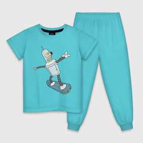 Детская пижама хлопок с принтом Бендер - бордер в Новосибирске, 100% хлопок |  брюки и футболка прямого кроя, без карманов, на брюках мягкая резинка на поясе и по низу штанин
 | bender | futurama | бендер | футурама