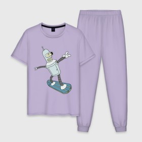 Мужская пижама хлопок с принтом Бендер - бордер в Новосибирске, 100% хлопок | брюки и футболка прямого кроя, без карманов, на брюках мягкая резинка на поясе и по низу штанин
 | bender | futurama | бендер | футурама