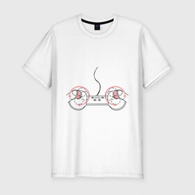 Мужская футболка премиум с принтом Джойстик в Новосибирске, 92% хлопок, 8% лайкра | приталенный силуэт, круглый вырез ворота, длина до линии бедра, короткий рукав | джойстик | игра | играть | компьютер | управление