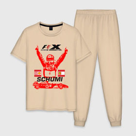Мужская пижама хлопок с принтом F1 X Schumaher в Новосибирске, 100% хлопок | брюки и футболка прямого кроя, без карманов, на брюках мягкая резинка на поясе и по низу штанин
 | формула 1