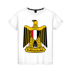 Женская футболка хлопок с принтом Египет герб в Новосибирске, 100% хлопок | прямой крой, круглый вырез горловины, длина до линии бедер, слегка спущенное плечо | африка | герб | египет | каир | орел | пирамиды