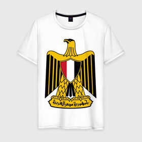 Мужская футболка хлопок с принтом Египет герб в Новосибирске, 100% хлопок | прямой крой, круглый вырез горловины, длина до линии бедер, слегка спущенное плечо. | африка | герб | египет | каир | орел | пирамиды