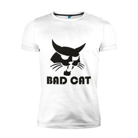 Мужская футболка премиум с принтом Bad cat в Новосибирске, 92% хлопок, 8% лайкра | приталенный силуэт, круглый вырез ворота, длина до линии бедра, короткий рукав | bad cat | киса | коты | кошка | кошки