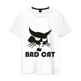Мужская футболка хлопок с принтом Bad cat в Новосибирске, 100% хлопок | прямой крой, круглый вырез горловины, длина до линии бедер, слегка спущенное плечо. | bad cat | киса | коты | кошка | кошки
