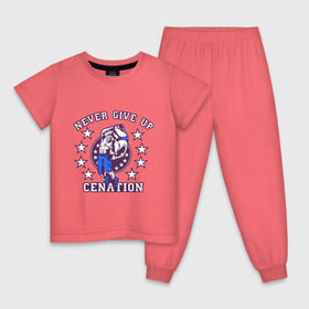 Детская пижама хлопок с принтом WWE John Cena Never Give Up в Новосибирске, 100% хлопок |  брюки и футболка прямого кроя, без карманов, на брюках мягкая резинка на поясе и по низу штанин
 | wwe | бои без правил | джон сина
