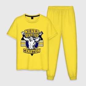 Мужская пижама хлопок с принтом WWE John Cena Never Give Up (3) в Новосибирске, 100% хлопок | брюки и футболка прямого кроя, без карманов, на брюках мягкая резинка на поясе и по низу штанин
 | Тематика изображения на принте: джон сина