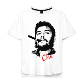 Мужская футболка хлопок Oversize с принтом Че Гевара с сигарой в Новосибирске, 100% хлопок | свободный крой, круглый ворот, “спинка” длиннее передней части | Тематика изображения на принте: che | guevara | гевара | куба | личность | революция | че