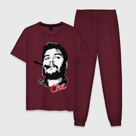Мужская пижама хлопок с принтом Че Гевара с сигарой в Новосибирске, 100% хлопок | брюки и футболка прямого кроя, без карманов, на брюках мягкая резинка на поясе и по низу штанин
 | che | guevara | гевара | куба | личность | революция | че