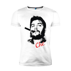 Мужская футболка премиум с принтом Че Гевара с сигарой в Новосибирске, 92% хлопок, 8% лайкра | приталенный силуэт, круглый вырез ворота, длина до линии бедра, короткий рукав | Тематика изображения на принте: che | guevara | гевара | куба | личность | революция | че