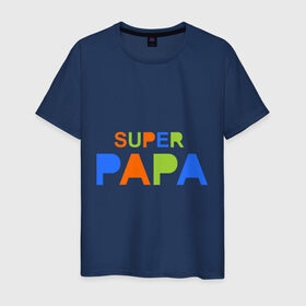 Мужская футболка хлопок с принтом Super papa в Новосибирске, 100% хлопок | прямой крой, круглый вырез горловины, длина до линии бедер, слегка спущенное плечо. | super papa | отец | папа | подарок папе | супер папа