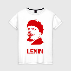 Женская футболка хлопок с принтом Ленин (2) в Новосибирске, 100% хлопок | прямой крой, круглый вырез горловины, длина до линии бедер, слегка спущенное плечо | герб | коммунизм | ленин | молот | серп | советский | социализм | союз | ссср