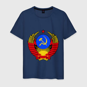 Мужская футболка хлопок с принтом СССР (5) в Новосибирске, 100% хлопок | прямой крой, круглый вырез горловины, длина до линии бедер, слегка спущенное плечо. | Тематика изображения на принте: герб | коммунизм | молот | серп | советский | союз | ссср