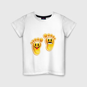 Детская футболка хлопок с принтом Следы смайлы в Новосибирске, 100% хлопок | круглый вырез горловины, полуприлегающий силуэт, длина до линии бедер | smile | ноги | отпечаки | следы | смайл | смайлик | ступни