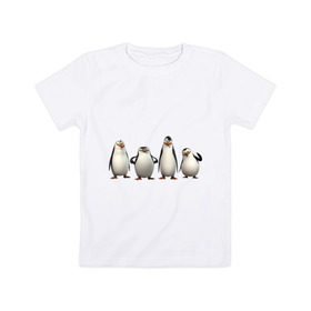 Детская футболка хлопок с принтом Пингвины Мадагаскар в Новосибирске, 100% хлопок | круглый вырез горловины, полуприлегающий силуэт, длина до линии бедер | пингвин
