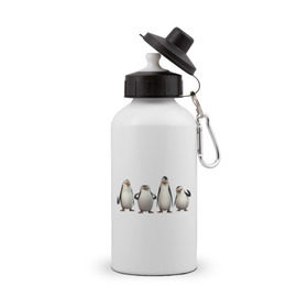 Бутылка спортивная с принтом Пингвины Мадагаскар в Новосибирске, металл | емкость — 500 мл, в комплекте две пластиковые крышки и карабин для крепления | Тематика изображения на принте: пингвин